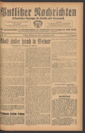Putlitzer Nachrichten on Nov 2, 1933