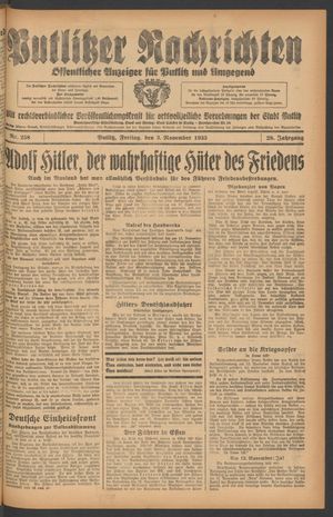 Putlitzer Nachrichten vom 03.11.1933