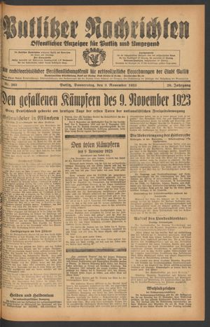 Putlitzer Nachrichten vom 09.11.1933