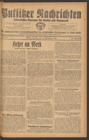 Putlitzer Nachrichten vom 24.11.1933