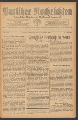 Putlitzer Nachrichten vom 28.12.1933