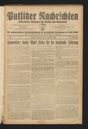 Putlitzer Nachrichten on Jan 2, 1934