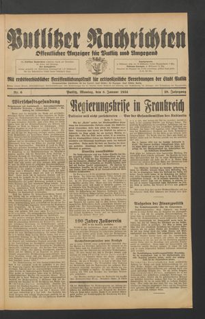 Putlitzer Nachrichten vom 08.01.1934