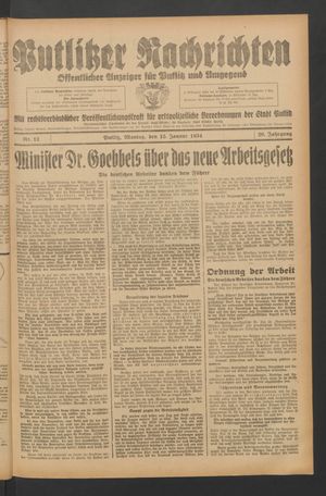 Putlitzer Nachrichten on Jan 15, 1934