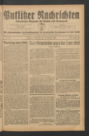 Putlitzer Nachrichten vom 18.01.1934