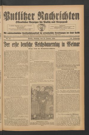 Putlitzer Nachrichten on Jan 22, 1934