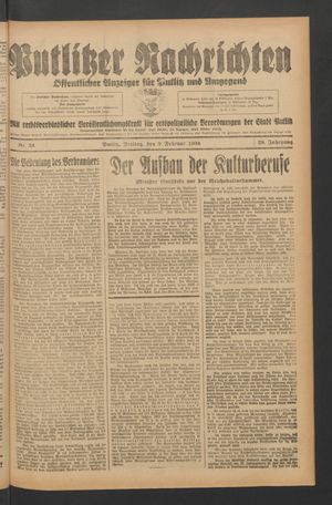 Putlitzer Nachrichten vom 09.02.1934
