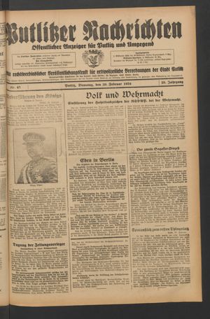 Putlitzer Nachrichten vom 20.02.1934