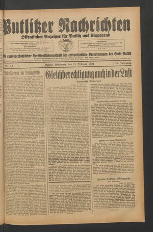 Putlitzer Nachrichten vom 21.02.1934