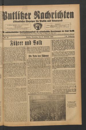 Putlitzer Nachrichten on Feb 27, 1934