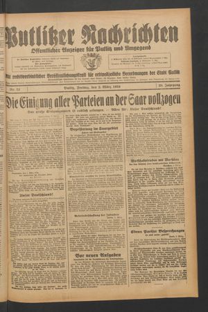 Putlitzer Nachrichten vom 02.03.1934