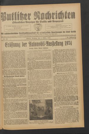 Putlitzer Nachrichten vom 09.03.1934