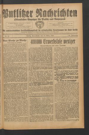 Putlitzer Nachrichten vom 10.03.1934