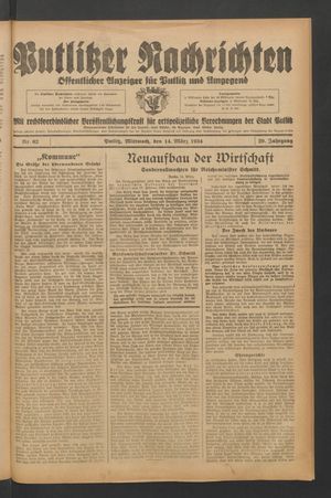 Putlitzer Nachrichten vom 14.03.1934