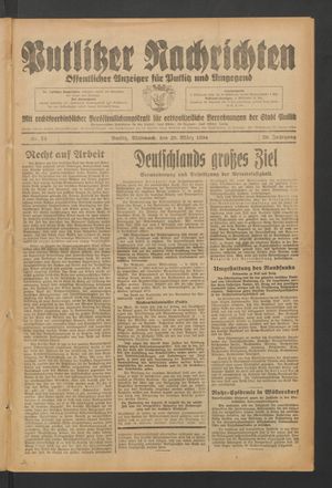 Putlitzer Nachrichten vom 28.03.1934