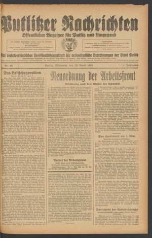 Putlitzer Nachrichten vom 25.04.1934