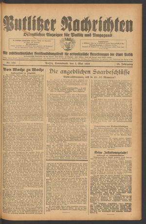 Putlitzer Nachrichten vom 05.05.1934