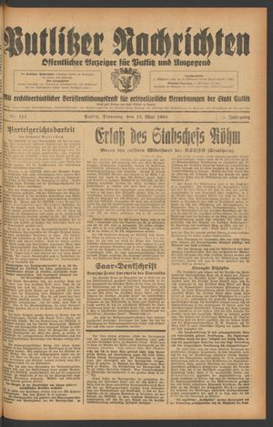 Putlitzer Nachrichten vom 15.05.1934