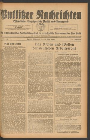 Putlitzer Nachrichten on May 16, 1934