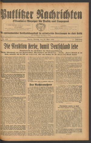 Putlitzer Nachrichten vom 25.05.1934