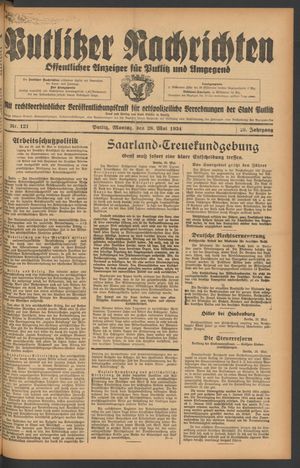 Putlitzer Nachrichten vom 28.05.1934