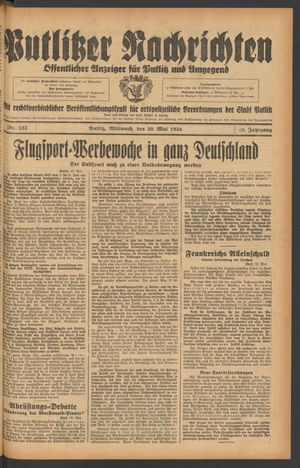 Putlitzer Nachrichten on May 30, 1934