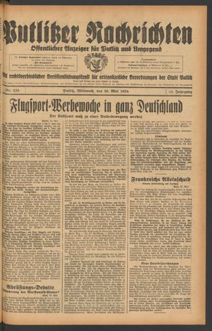 Putlitzer Nachrichten vom 30.05.1934
