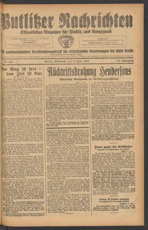 Putlitzer Nachrichten vom 06.06.1934