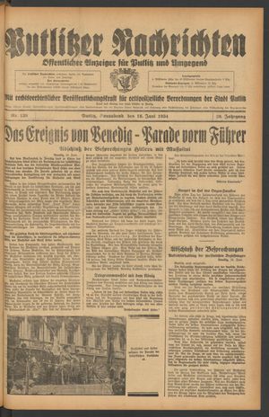 Putlitzer Nachrichten vom 16.06.1934