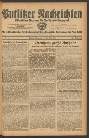 Putlitzer Nachrichten on Jun 20, 1934