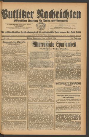 Putlitzer Nachrichten vom 21.06.1934