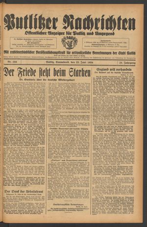 Putlitzer Nachrichten on Jun 23, 1934