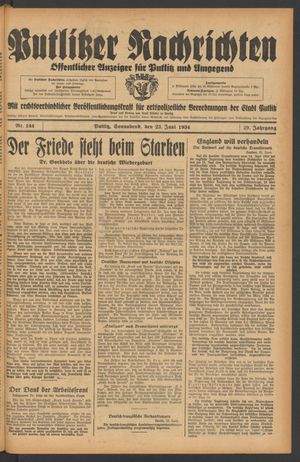 Putlitzer Nachrichten vom 23.06.1934