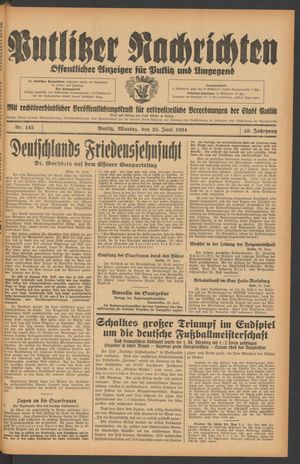 Putlitzer Nachrichten on Jun 25, 1934