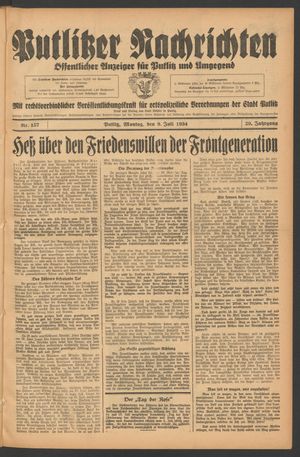 Putlitzer Nachrichten vom 09.07.1934