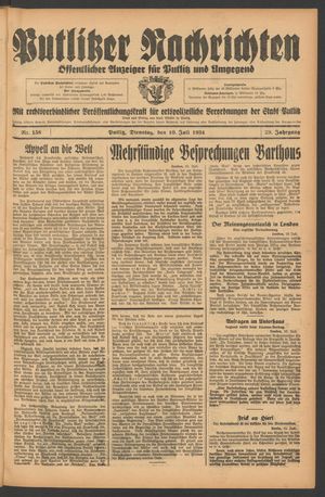 Putlitzer Nachrichten vom 10.07.1934