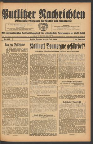 Putlitzer Nachrichten vom 20.07.1934