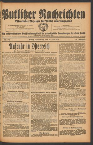 Putlitzer Nachrichten on Jul 26, 1934