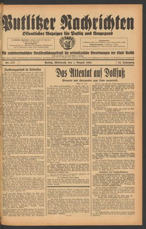 Putlitzer Nachrichten on Aug 1, 1934