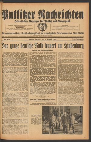 Putlitzer Nachrichten on Aug 3, 1934