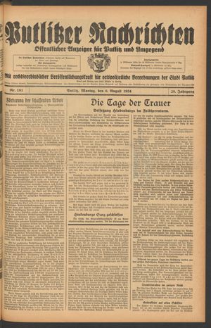 Putlitzer Nachrichten on Aug 6, 1934