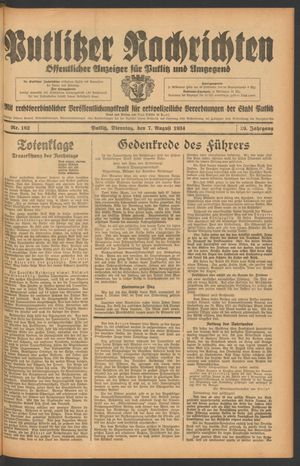 Putlitzer Nachrichten vom 07.08.1934