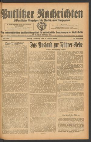 Putlitzer Nachrichten vom 28.08.1934