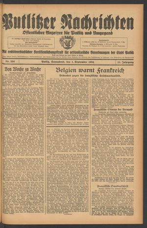Putlitzer Nachrichten vom 01.09.1934
