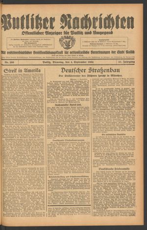 Putlitzer Nachrichten vom 04.09.1934