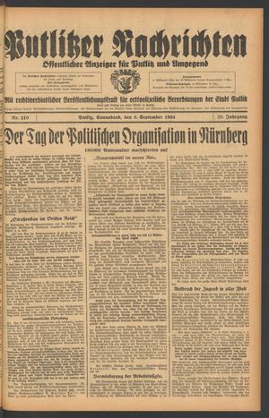 Putlitzer Nachrichten vom 08.09.1934