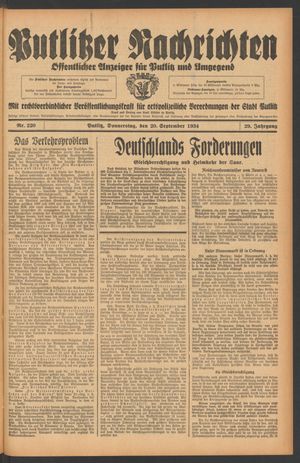 Putlitzer Nachrichten vom 20.09.1934