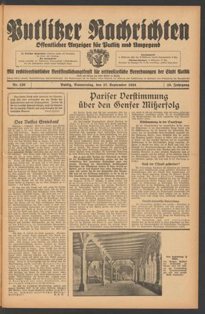 Putlitzer Nachrichten vom 27.09.1934