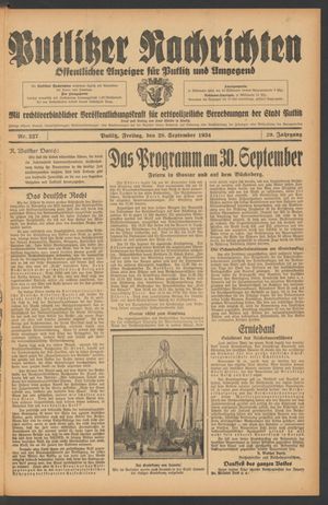 Putlitzer Nachrichten vom 28.09.1934