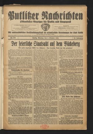 Putlitzer Nachrichten vom 01.10.1934